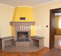 Innenraum eines Einfamilienhauses mit Kamin, Holzboden und einem lichtdurchfluteten Wohnzimmer.