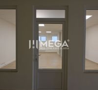 Geschäftsräume mit Holzbodenoptik und Glastüren.