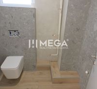 Toilette mit Holzboden und grauen Fliesen in Geschäftsräumen.