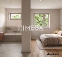 Schlafzimmer mit Holzboden und Badezimmer, verbunden in einem Einfamilienhaus.
