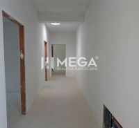 Ein Flur in einem Einfamilienhaus mit unvollendeten Türen und unverputzter Wand.