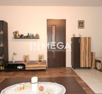 Wohnzimmer in einem Einfamilienhaus mit Designermöbeln und Bodenbelag in Holzoptik.