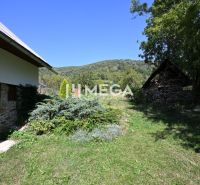 Der Garten beim Einfamilienhaus in Kolbasov mit üppiger Vegetation und Blick auf die umliegenden Hügel.