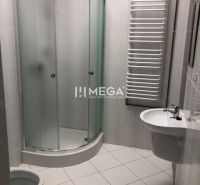 Badezimmer mit verglaster Duschkabine und Waschbecken im Gebäude auf der SNP in Snina.