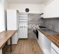 Küche in einer 3-Zimmer-Wohnung mit Holzboden und eleganter Küchenzeile.