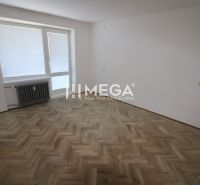 Ein geräumiges Zimmer in einer 2-Zimmer-Wohnung mit einem Boden in Holzoptik und einem Heizkörper.