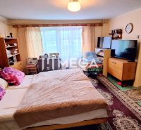 Wohnzimmer in einem Einfamilienhaus mit Bett, Schrank und Fernseher auf der Kommode.