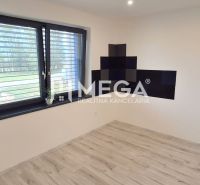 Ein Zimmer in einem Einfamilienhaus mit einem Boden in Holzoptik und einem großen Fenster.