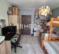 Kinderzimmer mit Etagenbett, Schreibtisch und Regalen in einer 3-Zimmer-Wohnung.