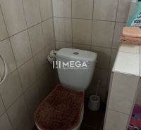Badezimmer im Einfamilienhaus mit Toilette, Fliesenboden und Wandfliesen.