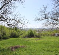 Gärten in Trnava pri Laborci mit Blick auf Grünflächen, Wiesen und verstreute Bäume.
