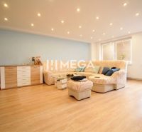Helles Wohnzimmer mit Holzboden und bequemer Couch.