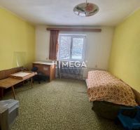 Ein Zimmer in einem Einfamilienhaus mit einem Bett, einem Schreibtisch und einem grünen Teppich.