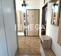 Flur mit Spiegel und Holzboden in einer 4-Zimmer-Wohnung.
