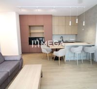 Wohnzimmer mit Küchenzeile, Holzboden, 3-Zimmer-Wohnung.