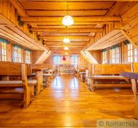 Innenraum eines Einfamilienhauses mit Holzboden und Holzmöbeln.