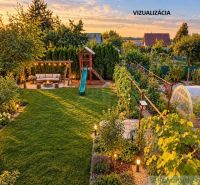 Gartenbereich bei der Hütte in Nové Zámky mit Sitzgelegenheit, Schaukel und Gewächshaus.
