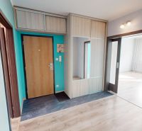 Eingangsbereich einer 3-Zimmer-Wohnung mit Holzboden und Einbauschrank.