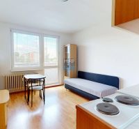 Ein Studio mit einem Holzboden, einfacher Einrichtung und einem großen Fenster.