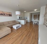 Wohnzimmer mit Holzboden und Ecksofa in einer 3-Zimmer-Wohnung.