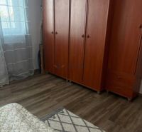 Ein Zimmer in einer 2-Zimmer-Wohnung mit Schränken und einem Boden in Holzoptik.