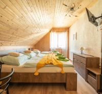Ein Zimmer mit Holzverkleidung, einem Doppelbett, einem Fernseher und einem Boden mit Holzdekor. Hotels und Pensionen.