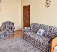 Gemütliches Wohnzimmer mit gemustertem Sofa in einer 3-Zimmer-Wohnung.
