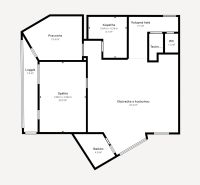 Grundriss einer 3-Zimmer-Wohnung mit Arbeitszimmer, Loggia und Hauswirtschaftsraum.