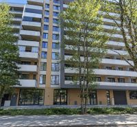 Wohngebäude in der Antolska-Straße im Stadtteil Bratislava - Petržalka, umgeben von Bäumen.