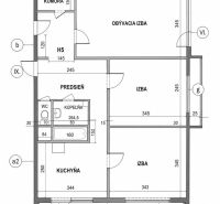 Grundriss einer 3-Zimmer-Wohnung mit Abstellraum und Diele, ohne Holzdekor auf dem Boden.