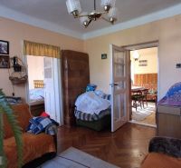 Wohnzimmer mit Holzboden, Möbeln und einer Pflanze in einem Einfamilienhaus.