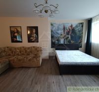 Ein Zimmer in einem Einfamilienhaus mit einem Bett, einem Sofa und Bildern an der Wand.