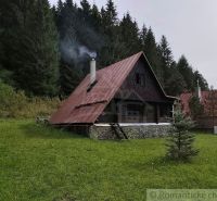 Eine Hütte in Rajecká Lesná mit einem Blechdach und einem Garten mitten im Wald.