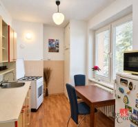 Küche in einer 2-Zimmer-Wohnung mit Holzboden, Esstisch und moderner Ausstattung.