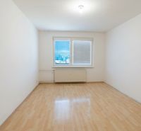 Ein Zimmer in einer 3-Zimmer-Wohnung mit einem Holzboden und einem großen Fenster.