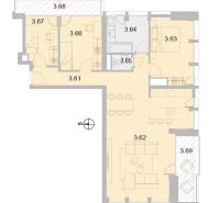 Grundriss einer Wohnung mit zwei Schlafzimmern, Wohnzimmer, Küche und Balkon, Wohnungsbau.