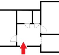 Grundriss einer 2-Zimmer-Wohnung mit Raumaufteilung und Eingangstüren.