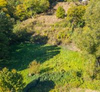 Freizeitgrundstücke in Štiavnické Bane, umgeben von dichter Vegetation und Bäumen.