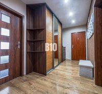 Flur in einer 3-Zimmer-Wohnung mit Holzboden und Einbauschrank.