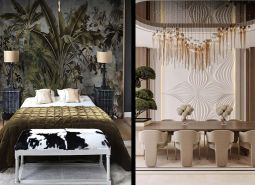 Luxuriöses Interieur mit Design-Dekoration im Rahmen des Wohnungsbaus, das natürliche Motive kombiniert.