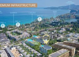 Luftaufnahme des Wohnungsbaus in Phuket mit direktem Zugang zum Strand.