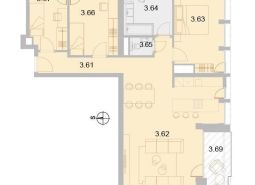 Grundriss einer Wohnung mit zwei Schlafzimmern, Wohnzimmer, Küche und Balkon, Wohnungsbau.