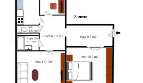 3-Zimmer-Wohnung, Rovniankova, zu verkaufen, Bratislava - Petržalka, S