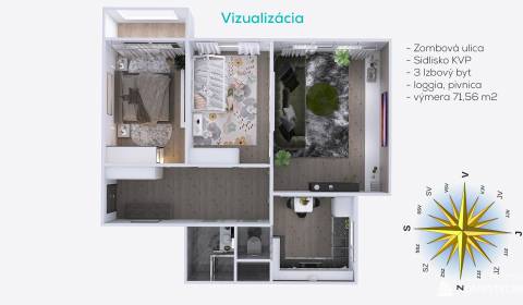 3-Zimmer-Wohnung, Zombova, zu verkaufen, Košice - Sídlisko KVP, Slowak