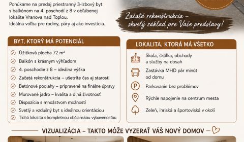 Kaufen 3-Zimmer-Wohnung, 3-Zimmer-Wohnung, Lúčna, Vranov nad Topľou, S