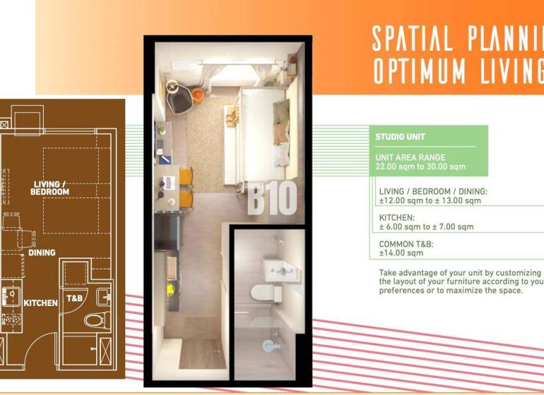Grundriss einer 1-Zimmer-Wohnung mit Küche, Wohnzimmer und Badezimmer, optimierter Raum.