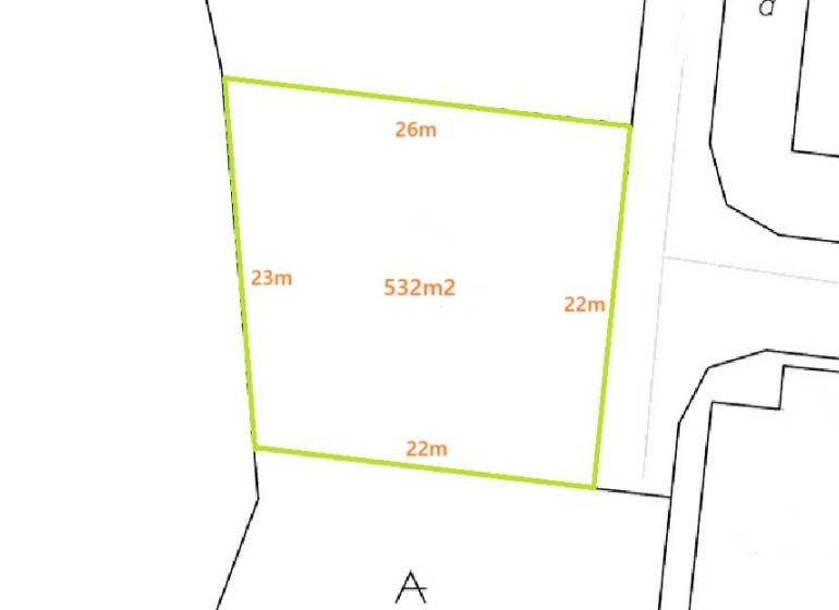 Grundstücksplan mit einer Fläche von 532 m² in der Západná in Moravany nad Váhom, vorgesehen für Wohnzwecke.