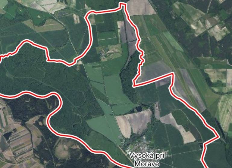 Luftkarte der landwirtschaftlichen und forstwirtschaftlichen Grundstücke in Vysoká pri Morave.
