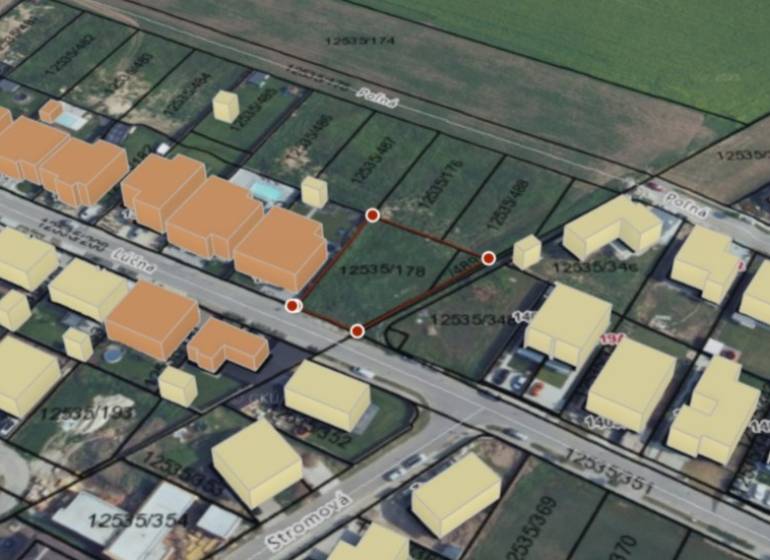 Luftaufnahme von Grundstücken - Wohnen in der Lúčná-Straße in Cífer.