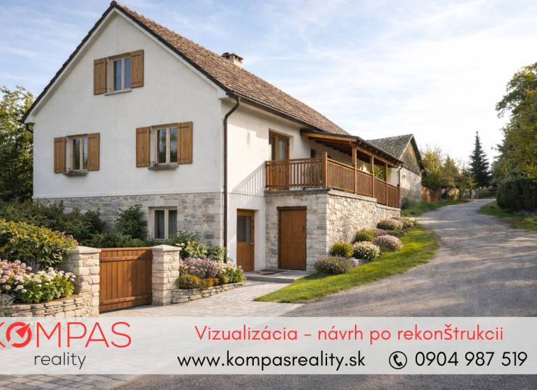 Steinhaus mit Holzläden in Geschäftsräumen in Vígľašská Huta-Kalinka.